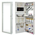 SortWise Lockable Door Mounted Jewelry Cosmetic Mirror Cabinet Chest Armoire Wardrobe Storage Organizer, with Lock & Mirrored Door for Bedroom Home, White (Door Mounted)