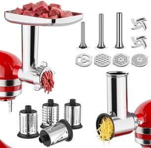 GVODE Meat Grinder & Stainless Steel Cheese Grater Kitchen Aid Attachment, Meat Grinder for Kitchenaid Mixer with Sausage Stuffing and Cheese Grater Kitchen Aid