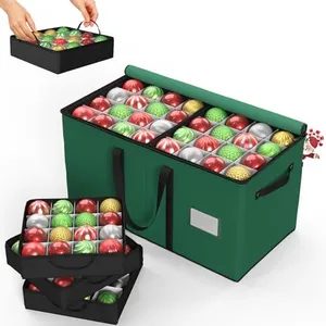 Patiobay Christmas Ornament Storage Box With 8 Trays - Stores Up to 128 Holiday Ornaments, Christmas Storage Container with Side Pocket, Adjustable Dividers, Card Slot, Tear-Proof Fabric - Green