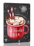 Hot Chocolate Bar Tin Sign Vintage Christmas Metal Signs Winter Wall Decor For Home Kitchen Bar 8x12 Inch