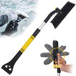 Lechin Ice Scraper & Snow Brush(2 in 1) Easy to Assemble, Winter Snow Brush With Extendable Handle for Car Windshield and Window, Suitable for Trucks and SUV（Yellow）