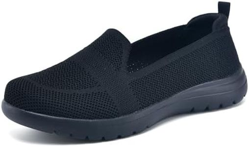 Buyrew Women Slip On Loafers Knit Walking Shoes Comfortable Casual Cute Travel Office Dress Nurse Flats Lightweight Black Size 8