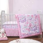 The Peanutshell Crib Bedding Set for Baby Girls, 3 Piece Crib Comforter Set, Pink Butterfly Nursery Decor