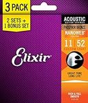 Elixir Strings Acoustic Guitar Phosphor Bronze Strings with NANOWEB Coating, 3 Pack, Custom Light Gauge .011-.052 (16544)