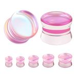 ZS 1 Pair Double Flared Gauges for Ears, Solid Glass Ear Gauge Plugs Earrings for Women Men, Colorful Ear Stretch Expanders 2G 0G 00G 1/2" 9/16" (Pink, 8G)