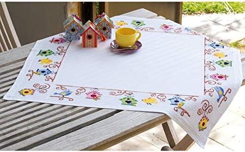 Vervaco "Bird Houses Kit per punto croce, motivo: tovaglia, in puro cotone, colore: multicolore