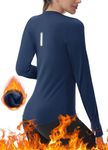 Thermal Shirts for Women Winter Running - Fleece Lined Long Sleeve Warm Tops Cold Weather Gear Thumbholes Zipper Pocket Navy