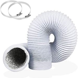 4Inch 10FT Long Flexible Aluminum Air Ducting, Heavy-Duty White 4 Layer Dryer Vent Hose, Dryer Duct for HVAC Ventilation,Duct Fan Systems, 2 Stainless Steel Clamps Include