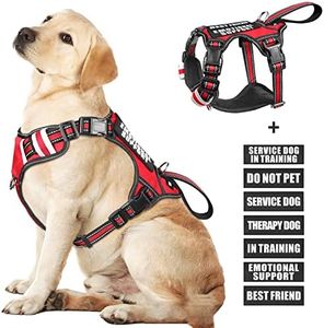 WINSEE Service Dog Vest No Pull Pet Harness with 7 Dog Patches, Reflective with Durable Soft Padded Handle for Training Small, Medium, Large, and Extra-Large Dogs (Large, Red)