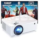 Groview Projector, 1080P Bluetooth Mini Projector with 100” Projector Screen, 9500 LUX Portable Outdoor Movie Projector for Phone, Compatible with VGA/HDMI/USB/SD/Laptop/Fire Stick/PS5