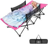 High Stream Gear Toddler Cot Bed: Kids Travel Camping Bed, a Portable Folding Cot for Kids Great for Outdoors and Young Guests at Home. Comfortable Kids Sleeping Cot Easy to Store and Use (Pink)