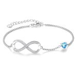 Lomantise Infinity Heart Birthstone Bracelets for Women, 925 Sterling Silver Birthstone Link Bracelets, Dainty Heart Jewelry Gift Anniversary Birthday Gifts for Women Wife Her Mom Girlfriend