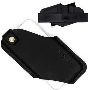 TobbinGear Left-Handed Leather Cell Phone Holster with Belt Clip, Universal Phone Holster for Men Belt Holder, Leather Case for iPhone, Samsung Galaxy Phones, Black Color