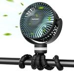 momcozy Portable Pram Fan, 8000mAh, 27H Ultra-long Battery Life, Stroller Fan Detachable 4 Speed 360° Rotate, LED Night Light, USB Rechargeable Handheld Cooling Fan,Travel,Crib,Car Seat (Black)