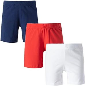 MY WAY Toddlers & Girls Bike Shorts Cotton & Spandex — Biker Shorts for Under Dresses, Cartwheel & Dance - 3 PK Navy, Red, and White 8