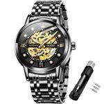 OLEVS Skeleton Watches for Men Automatic Mechanical Self Winding Luxury Dress Stainless Steel Gold/Black Dial Men Wrist Watch Waterproof Luminous