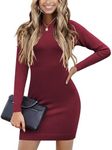 Beyove Womens Sweater Dress Christmas Dresses Sexy Solid Color Crewneck Long Sleeve Knit Dresses Burgundy S