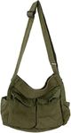 Canvas Messenger Bag Large Hobo Crossbody School Bag with Multiple Pockets Canvas Shoulder Tote Bag for Women and Men,ST2,Green