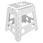 One Step Folding Plastic Stool | Portable Fold Up Footstool for Kitchen, Bathroom, Toilet, Caravan | for Children, Kids, Adult | Collapsible, Non Slip (White)