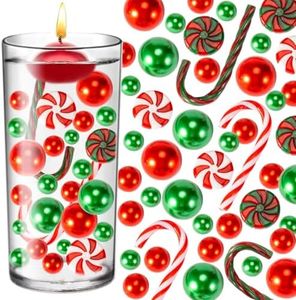 Sukh 6150 PCS Christmas Candy Cane Vase Filler Decor - Christmas Floating Pearls Beads Plastic Cane Canes Water Gel Beads Ornaments for Christmas Vase Filler Home Dinning Table Centerpiece Party Decor