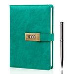 WEMATE Diary with Lock, A5 PU Leather Journal with Lock 240 Pages, Vintage Lock Journal Password Protected Notebook with Pen & Gift Box, Lock Diary Planner Organizer for Men and Women, 8.6x5.8in Green