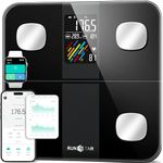 Runstar Scales for Body Weight and Fat Percentage, Bathroom Scale with High Accuracy, Large Display for BMI Heart Rate 15 Body Composition Analyzer Sync with Fitness App, 400lb, Black