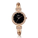 Clastyle Mother's Day Gift for Mom Elegante Rose Gold Wrist Watches Women Glitter Crystal Bracelet Watch Black Dial Stainless Steel Girls Bangle Watch