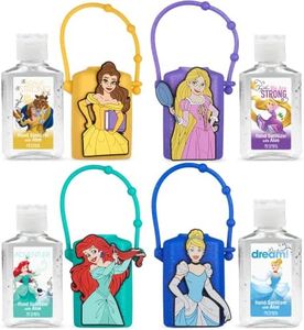 Evergreen Research Disney Store Princess Hand Sanitizer Holder Set - Pack of 4, Travel Size, Refillable and Portable Sanitizers w/Holders and Clip