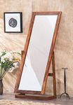 MORVINANDAN FURNITURE 5.5 Feet Full Length Floor Cheval Mirror with Rotating Stand, Wooden Space Saving Tall Dressing Big Display Mirror for Home, Solid Wood, Honey Finish, Rectangular, Framed