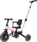 67i 5 in 1 Toddler Tricycle with Push Handle Kids Tricycle for 1-3 Year Old Boys Girls Foldable Kids Trikes Toddlers Balance Bike with Removable Pedal Backrest Adjustable Seat Height & Handle (Pink)