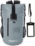 Premium 55L Waterproof Dry Bag Backpack, Sack with Phone Dry Bag, Perfect for Boating/Kayaking/Hiking/Canoeing/Fishing/Rafting/Swimming/Camping/Snowboarding (Grey, 55 Litre)