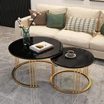 Onlinecollection Coffee Table, Nesting Center Table, Movable Decorative Table, Round Leisure Table, Suitable for Bedside/Hallway/Living Room (Golden-Black)