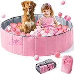 Hikiddy Large Ball Pit for Toddlers - 44 in Baby Ball Pit with Pop-Up Playmat, Portable and Foldable Kids Ball Pit, Dog Play Pit, Indoor and Outdoor Use, Hold Over 800 Balls, Balls Not Include (Pink)
