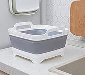 AAKitchen Collapsible Dish Basin with Drain Plug Carry Handles for 9L Capacity Collapsible Sink Tub Dish Wash Basin Portable Dish Tub Foldable Dishpan for RV Trailers Camping Dish Washing Tub (Gray)