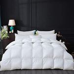 Luxurious All-Season Goose Down Feather Fiber Comforter Twin Size Duvet Insert, Premium White Solid Plain Design, Premium Baffle Box, 100% Egyptian Cotton, 60 oz Fill Weight