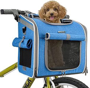 BABEYER Dog Bike Basket, Expandable Soft-Sided Pet Carrier Backpack with 4 Open Doors, 4 Mesh Windows for Small Dog Cat Puppies - Blue