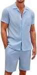 COOFANDY Men's 2 Pieces Short Set Short Sleeve Button Down Shirts Casual Beach Outfits Blue X-Large