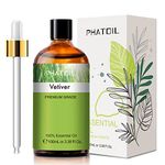 PHATOIL Vetiver Essential Oil, Pure Essential Oils for Diffuser for Home and Office, 3.38FL.OZ/100ML Large Bottle Vetiver Oil with Glass Dropper