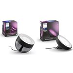 Philips Hue Iris White and Colour Ambiance LED Smart Table Light (Black - Iris only) with Bluetooth, 1 Count (Pack of 1) & Bloom White and Colour Ambiance [Black] Smart LED Table Lamp