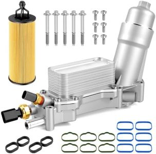 926-959 Upgraded Aluminum Engine Oil Cooler Filter Housing with Sensors and Gaskets Fit for 2011-2016 Chrysler 200 300 Dodge Ram Avenger Challenger Jeep Wrangler 3.6L V6 68105583AF w/Aluminum Cap