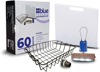 Blue Coolers Kit d'accessoires de refroidisseur unique (comprend un séparateur/planche à découper, un panier, une serrure, une lumière et une prise) (kit d'accessoires de 60 pins)