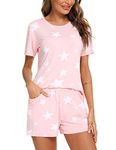 EISHOPEER Womens Short Pajama Set Cute Star Print Tee and Short Pajama Pants Set Pink S