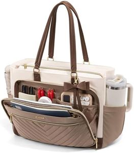 LOVEVOOK 17 Inch Laptop Tote Bag for Women, Diaper Bag for Travel, Teacher Work Bag with Large Cup Holder, Business Travel Ready Teacher Gift Tote for Nurse, Khaki-beige-Coffee