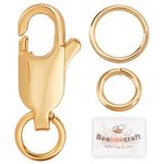 Beebeecraft 1 Box 6Pcs 18K Gold Plated Brass Jewelry Lobster Clasp 12x6mm(0.47x0.24Inch) Lobster Claw Clasps with 12Pcs Open Jump Ring for Bracelets Necklace Jewellery Making