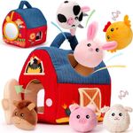 hahaland Montessori Baby Toys 6-12 Months - Surprise Barn with Stuffed Farm Animals Toys for Babies with Rattle & Mirror, Sensory Toys for Babies Boy Girl Birthday Gifts, Travel Toys for Toddlers 1-3