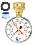 CARBO Instruments 2-1/2" Pressure Gauge,Water Pressure Test Gauge, 3/4" Female Hose Thread, 0-200 PSI with Red Pointer