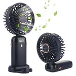 GOAITOU Handheld Fan with LED Display, 5 Speeds Adjustable Small Foldable Desk Fan, USB Rechargeable Hand Fan, Personal Travel Fan for Home Office Makeup Camping Outdoors