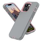 Sansunto Full Body Protection Case for iPhone 13 Phone, Heavy Duty Shockproof Silicone Rubber Cover for Men & Women, Rugged Hybrid Durable Phone Cases for iPhone 13 in 6.1 Inch. (Grey/Pink)