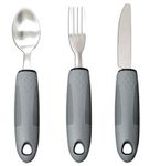 Easy Grip Cutlery Set of 3 Gray Disability Aids with Knife Fork Spoon Large Wide Handled Arthritis Hands Aids Cutlery Adaptive Eating Drinking Utensils for Disabled People Elderly Parkinson