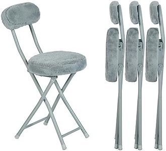 MEUBLE COSY Lot de 4 Chaises Pliante Tabourets Pliable Coussin Rond en Fourrure avec Dossier et Repose-Pieds, Siège de 49 cm de Haut, Style Scandinave, Gris, 30x45x75cm